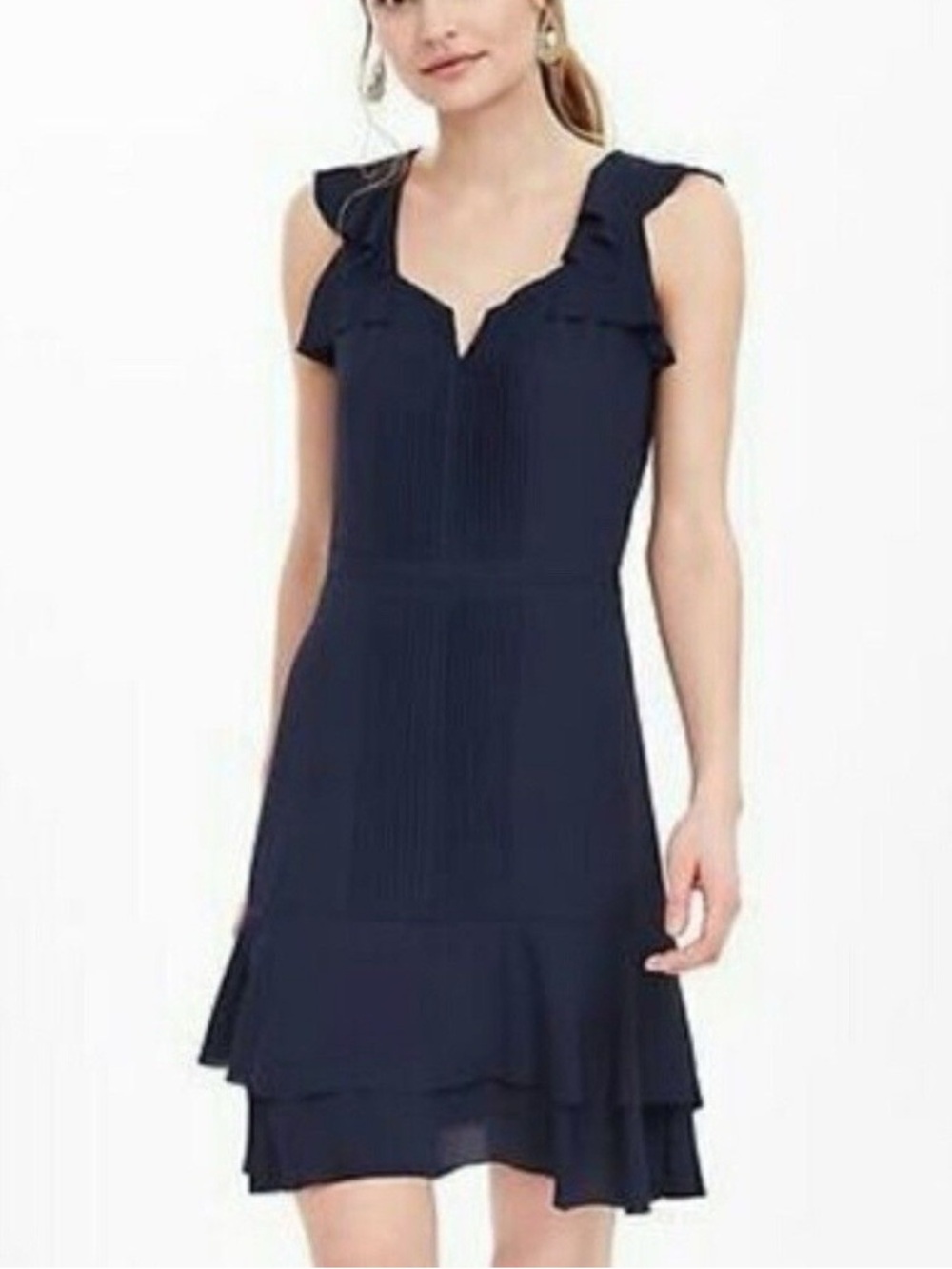 Sleeveless Navy Ruffle Dress